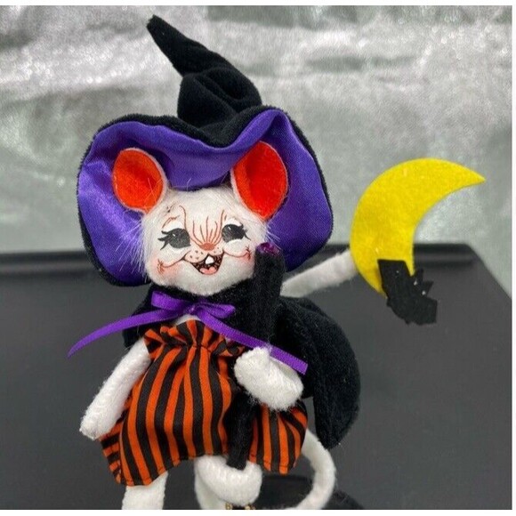 Annalee Halloween 2008 Flying Witch Mouse with Bat and Moon 6” 75th Anniversary - Picture 2 of 10